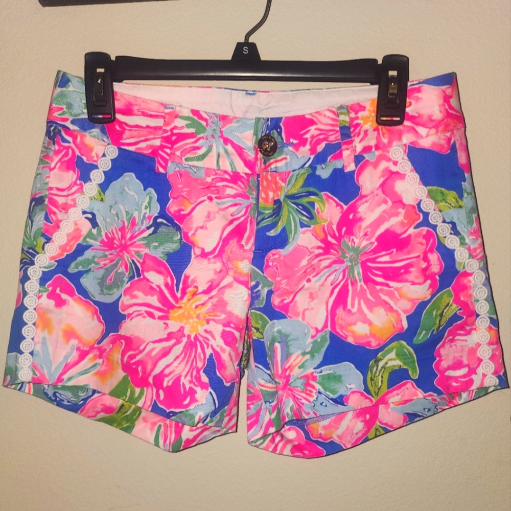Lilly Pulitzer Callahan pink blue Floral Tropical Shorts 5" inseam NWOT size 0